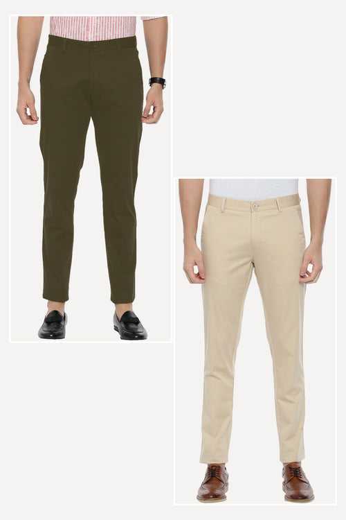 Bronx Chinos -  Cotton Lycra Trouser Combo - 09 (Pack of 2)