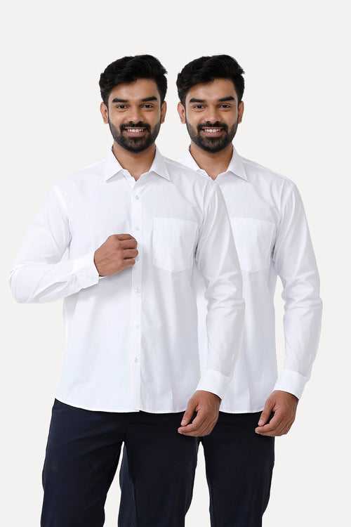 UATHAYAM Snow Field Cotton Formal White Shirts For Men - 2 Pcs Combo Pack