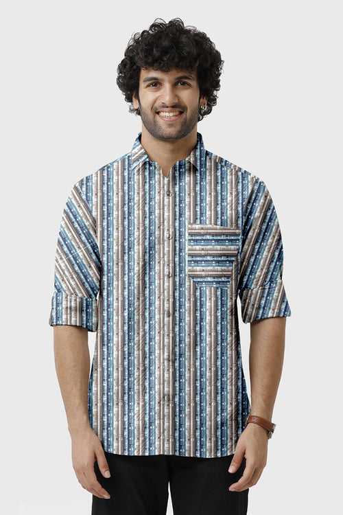 ARISER Miami Satin Printed Fabric Full Sleeve Smart Fit Formal Shirt for Men - 15713