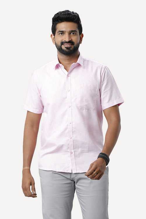 ARISER Armani Light Pink Color Cotton Half Sleeve Solid Slim Fit Formal Shirt for Men - 90953