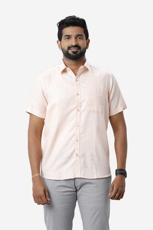 ARISER Armani Pearl Peach Color Cotton Half Sleeve Solid Slim Fit Formal Shirt for Men - 90956