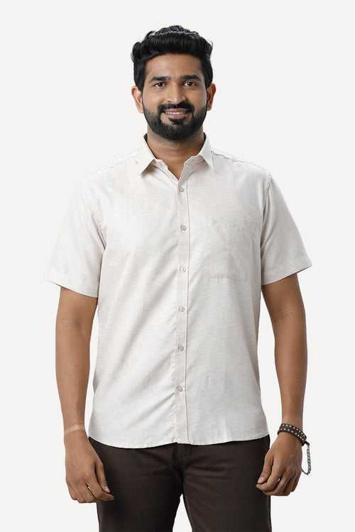 ARISER Armani Desert Tan Color Cotton Half Sleeve Solid Slim Fit Formal Shirt for Men - 90958