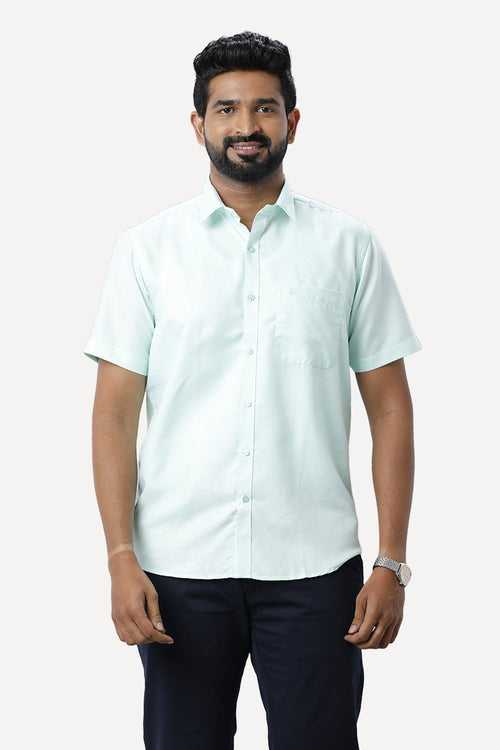 ARISER Armani Light Green Color Cotton Half Sleeve Solid Slim Fit Formal Shirt for Men - 90954