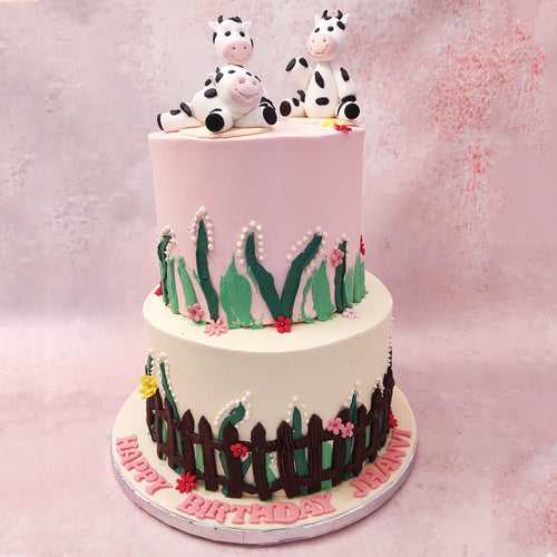 Two Tier Cow Birthday Cake