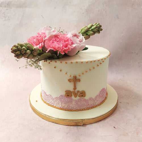 Communion Cake With Flowers