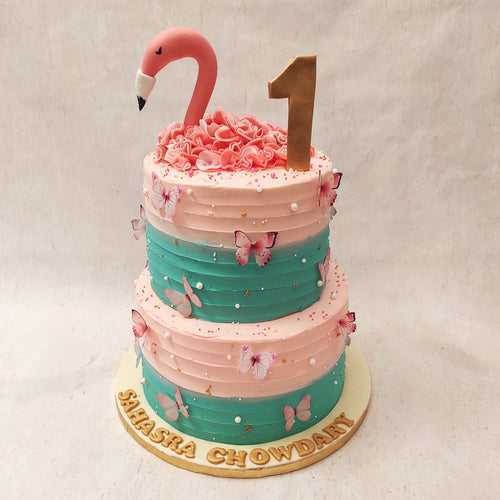 Two Tier Flamingo Cake