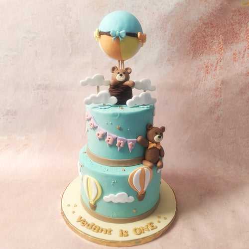 Colourful Hot Air Balloon cake with Teddy Bear