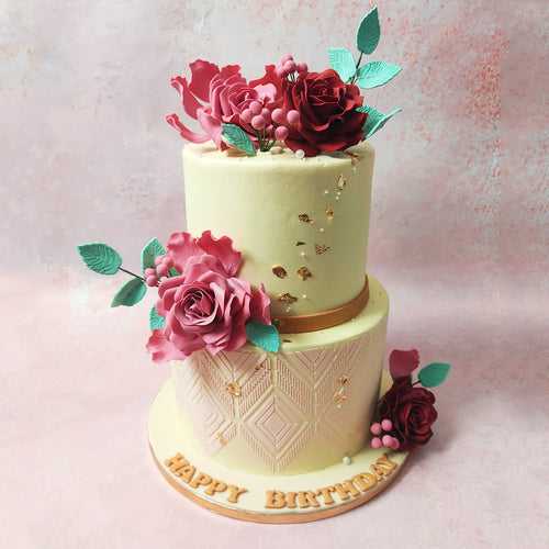 Two Tier Edible Flower Cake