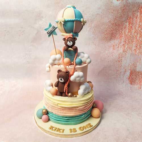 Two Tier Colorful Teddy Balloon Cake