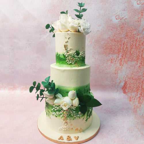 3 Tier Green Floral Cake