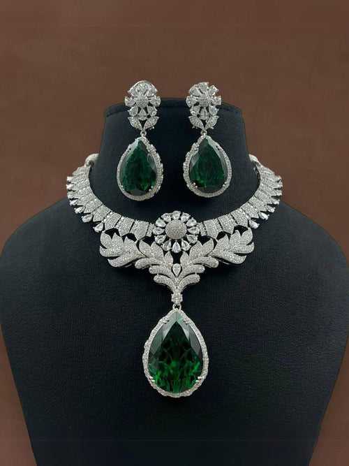 Diamondesque Cluster Emerald Pendant Necklace And Earrings Set