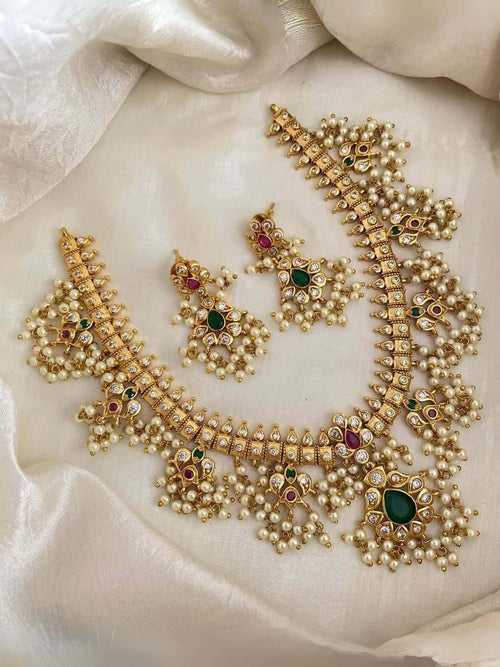 Guttapusalu Long Haram Necklace With Earrings