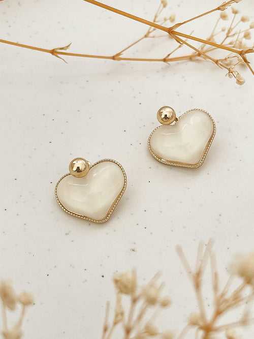 Heart Shape White Enamel Earrings