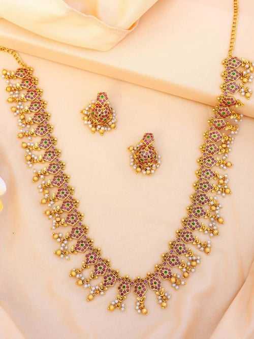 Multi Color Kemp Stone Gold Long Necklace