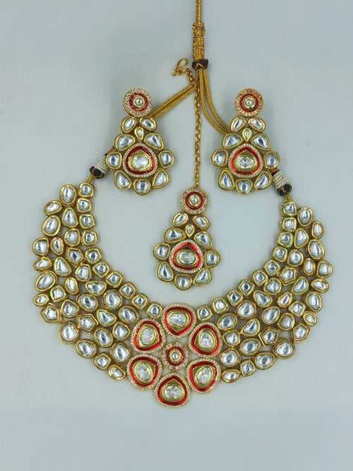 Red Gold Tone Kundan Bridal Necklace Set