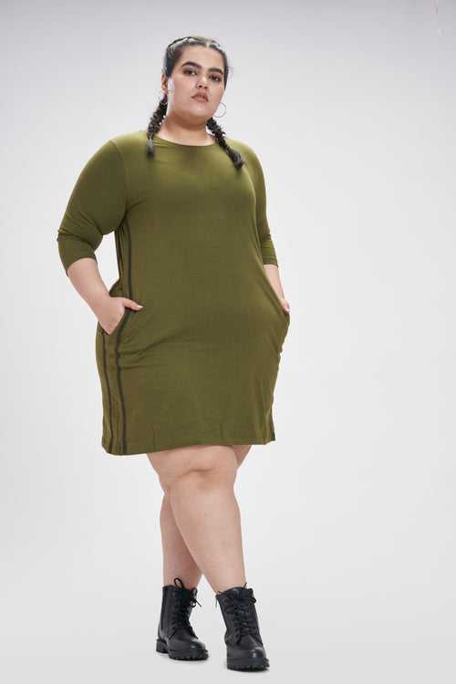 Striped Pockety Dress: Olive