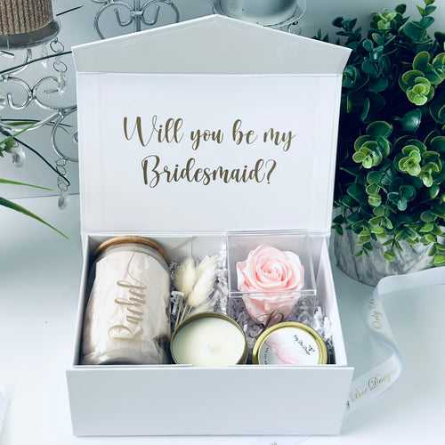 Personalized Bridesmaid Proposal Gift Box Set with Glass Tumbler, Scented Candle & Preserved Rose Box - Unique Bridal Shower Gifts