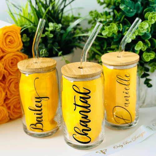 Personalized Glass Tumbler with Glass Straw