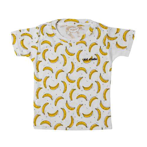 Boys White Banana Print T-shirt