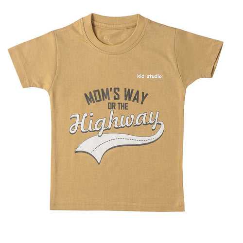 Boys Beige Text Print T-shirt