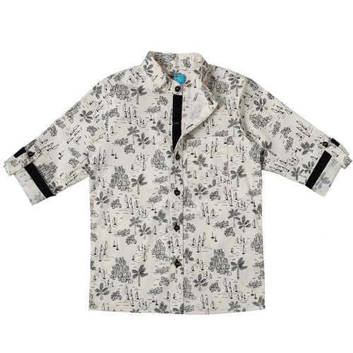 Boys White Printed Cotton Shirt