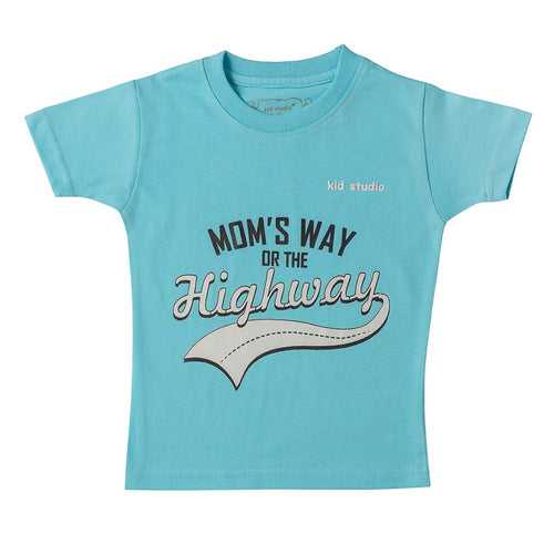 Boys Light Blue Text Print T-shirt