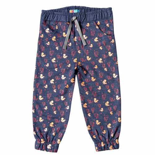 Girls Blue Squirrel Print Joggers