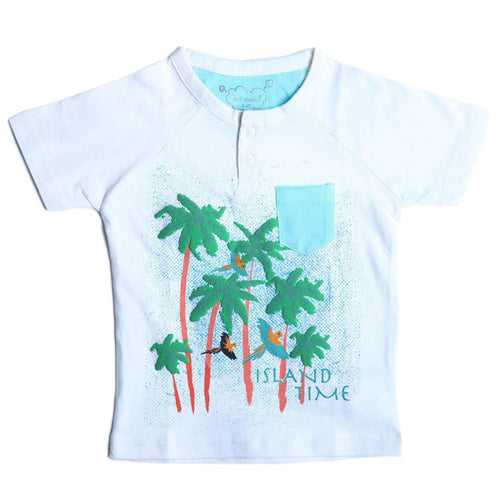 Boys White Palm Tree Print T-shirt