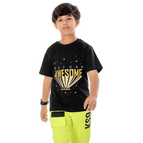 Boys Black Awesome Print T-shirt