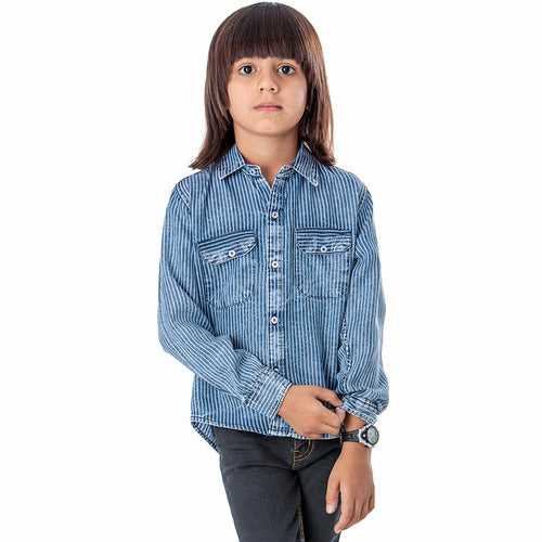 Boys Blue Stripe Denim Shirt