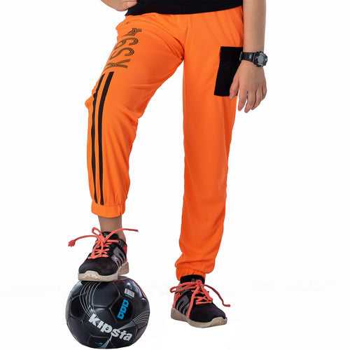 Kids Neon Orange Knit Cargo Joggers