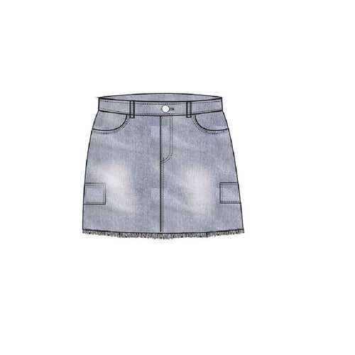 Girls Denim skirt with distressed hem and flap pockets, Blue