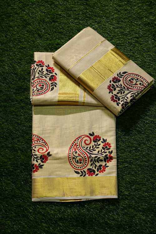 Tissue Set saree with Mango and Floral Design- 2453