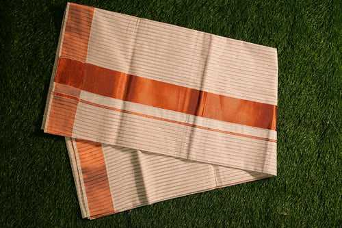 Cotton Set saree with Copper Border and Vertical lines- 2440