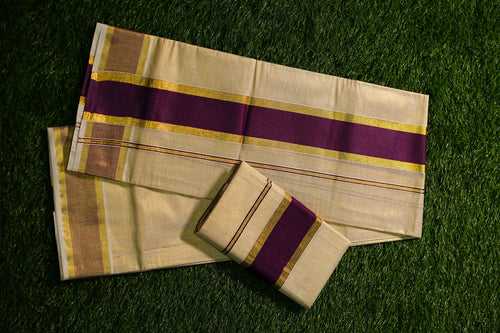 Kerala Traditional Tissue Single Set Mundu with Colour Border-2435