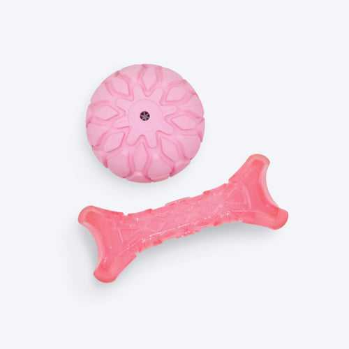 FOFOS Bone & Ball Squeaky Chew Toy For Puppy- Pink