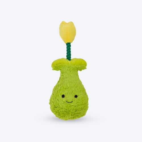 FOFOS Garden Tulip Squeaky Plush Toy For Dog - Green & Yellow