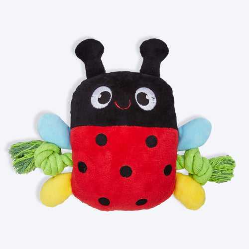 FOFOS Garden Ladybug Squeaky With Rope Plush Toy For Dog - Red & Black