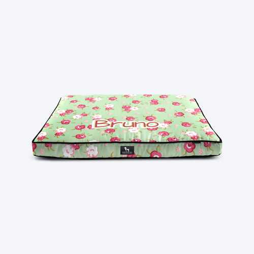 HUFT Pastel Petals Personalised Flat Bed For Dog - Pastel Green