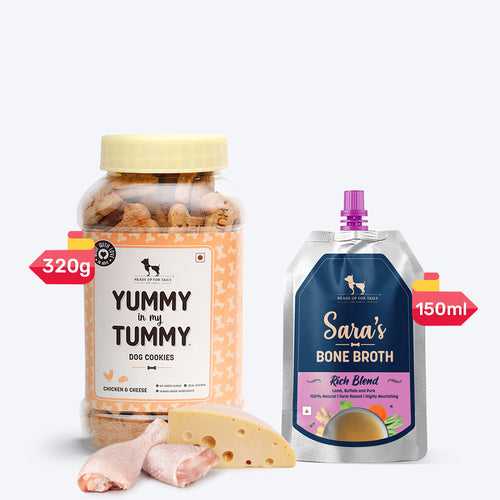 HUFT Sara's Rich Blend Bone Broth With YIMT Chicken & Cheese Biscuits Combo For Dogs