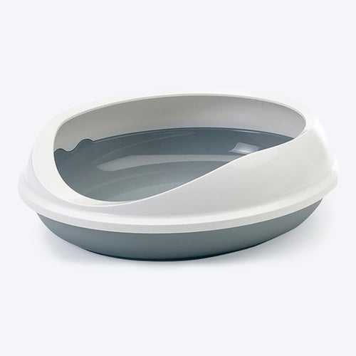 Savic Figaro Oval Cat Litter Tray + Rim - Grey/White - 22 x 19 x 6 inch