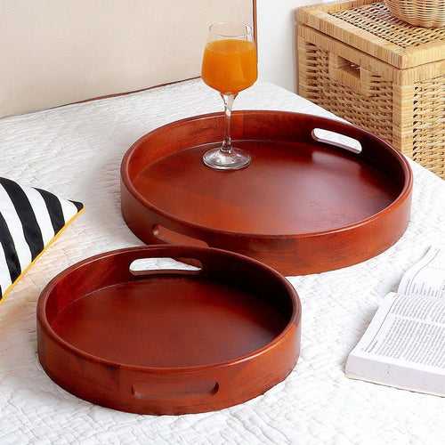Classic Round Serving Wooden Tray (Set of 2)