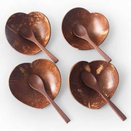 Heart Shaped Coconut Shell Bowl and Spoon Set