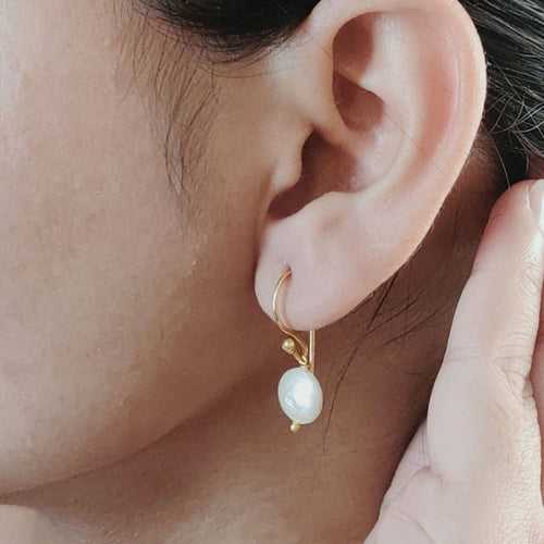 Coin Baroque Pearl Earrings Golden Hook #13