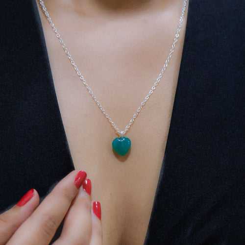 Green Jade Stone Pendant with Silver Chain