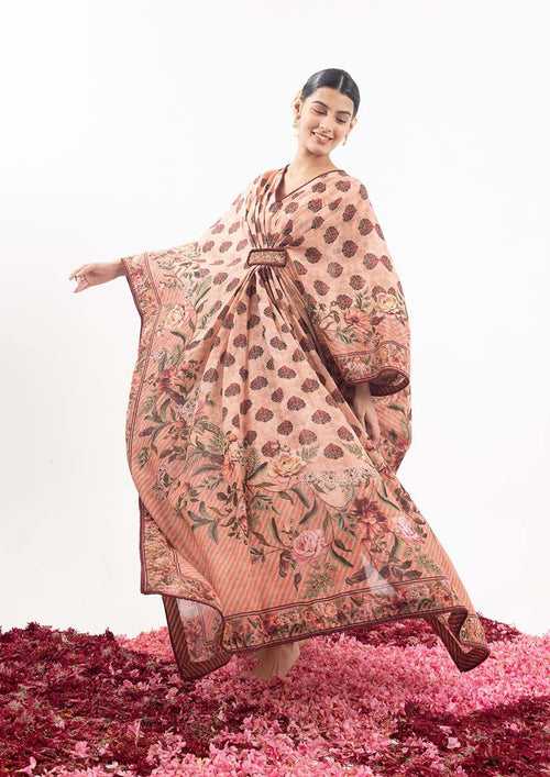 A peach printed cotton silk kaftan