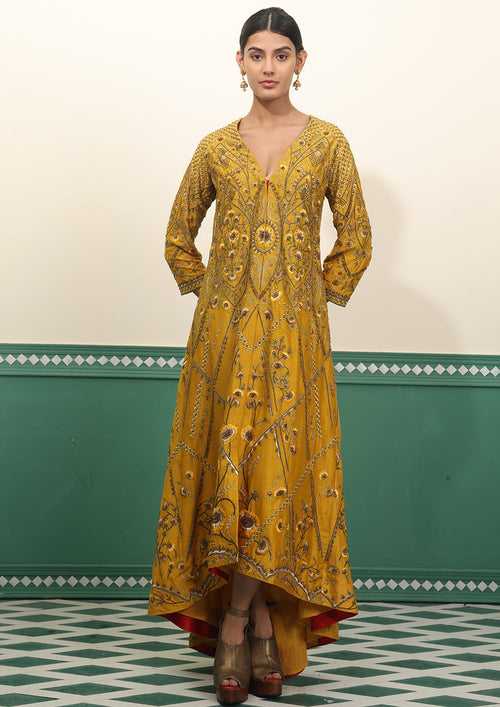 Chanderi silk kurta with high low hemline