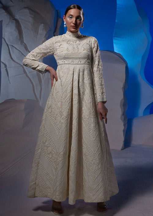 High neck full sleeves floor length gown