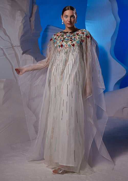 Colorful embroidered organza silk kaftan