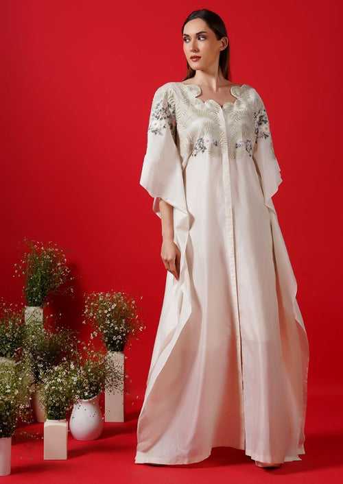 Kaftan ivory enhance with silk thread embroidery